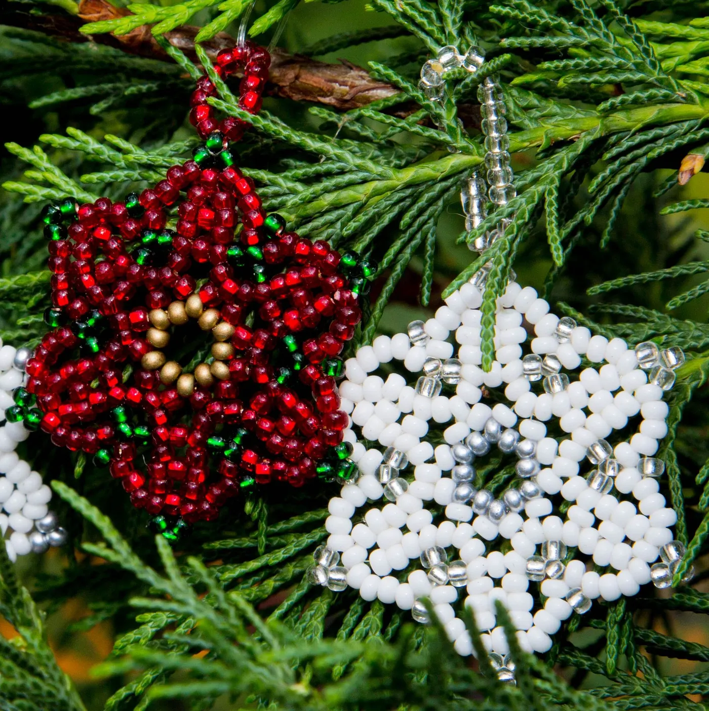 Beaded Poinsettia and Snowflake Ornaments -Kits -Riverside Beads