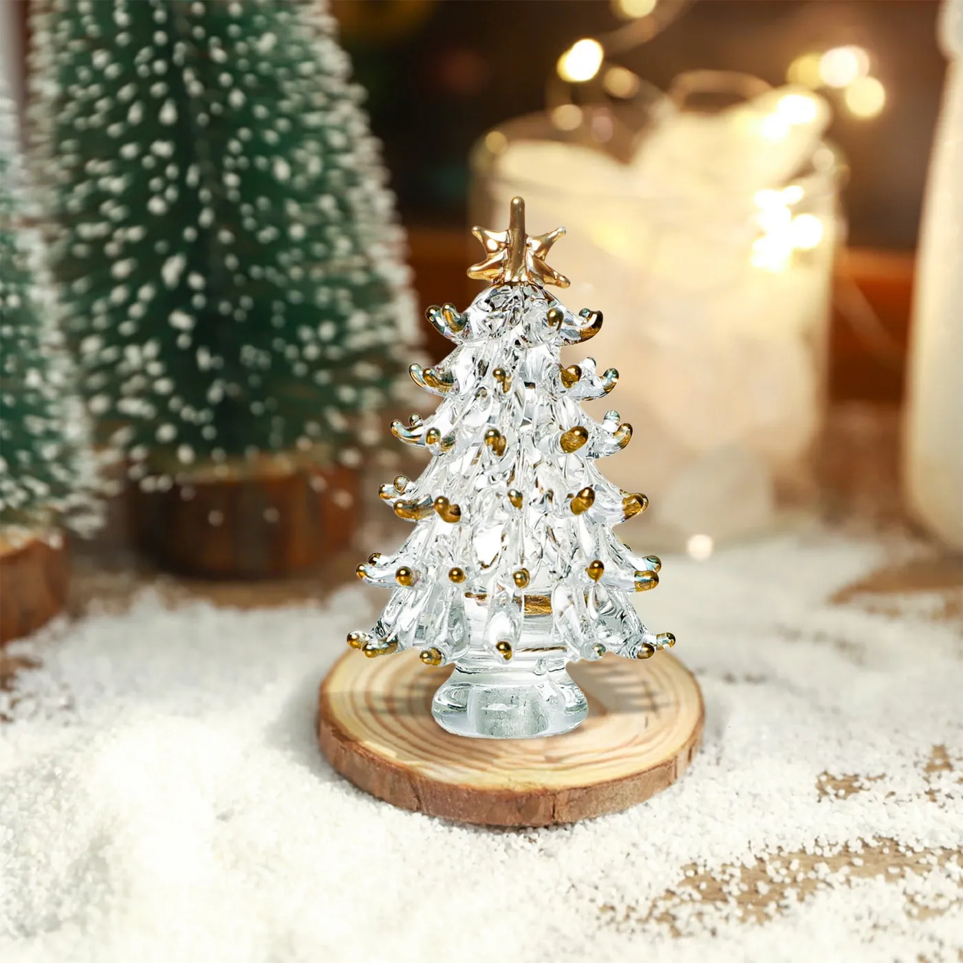 Birdeem Christmas Tree Decorations,Mini Christmas Tree,Mini Christmas Tree  Glass Ornaments Small Glass Christmas Tree Christmas Miniature Mini Winter  Figurines for Crafts Holiday Xmas Party Decor - 