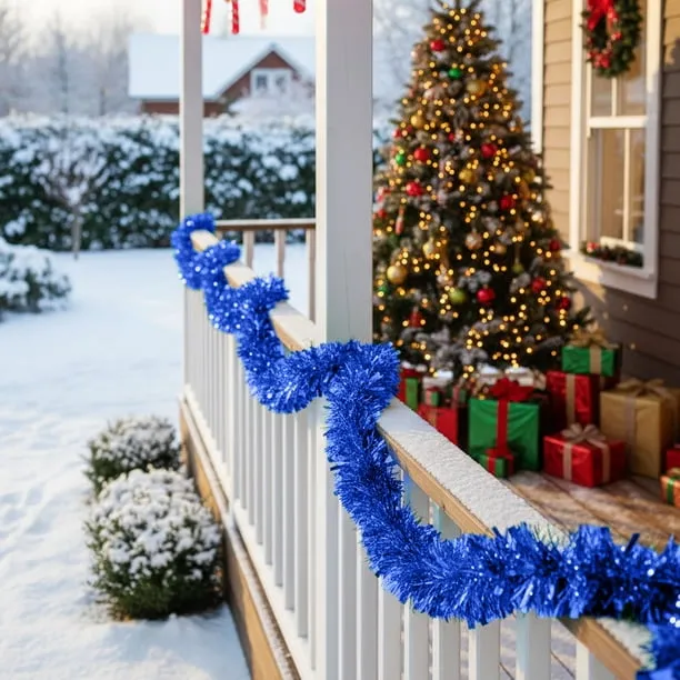 Blue 2Pc Tinsel Garland Metallic Hanging Shimmer Wire Decor For Christmas  Tree Home Party Holiday Decoration Wall Ceiling Doorway 5.9X5.9X0.79In  0.09Lb - Walmart.ca