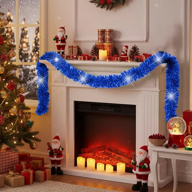 Blue 2Pc Tinsel Garland Metallic Hanging Shimmer Wire Decor For Christmas  Tree Home Party Holiday Decoration Wall Ceiling Doorway 5.9X5.9X0.79In  0.09Lb - Walmart.ca