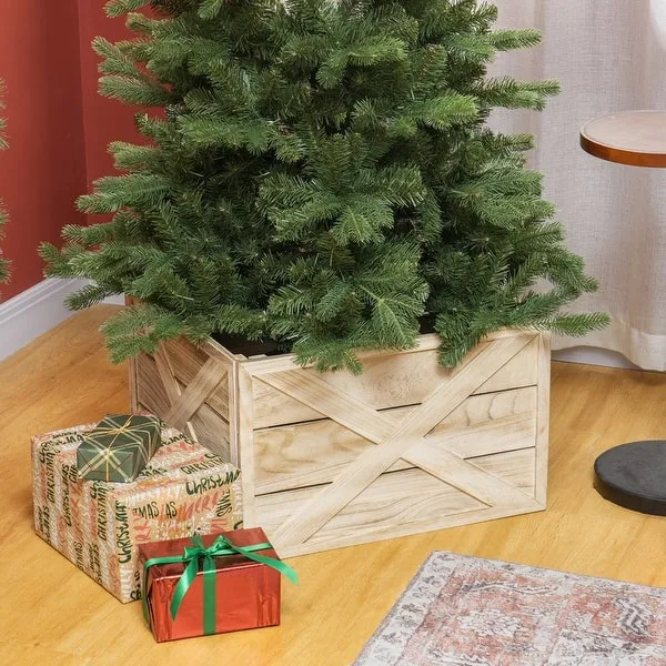 Box Wooden Christmas Tree Skirts Costway Farmhouse-Style Wooden Christmas  Tree Collar Box, 37'' Diameter, Grey