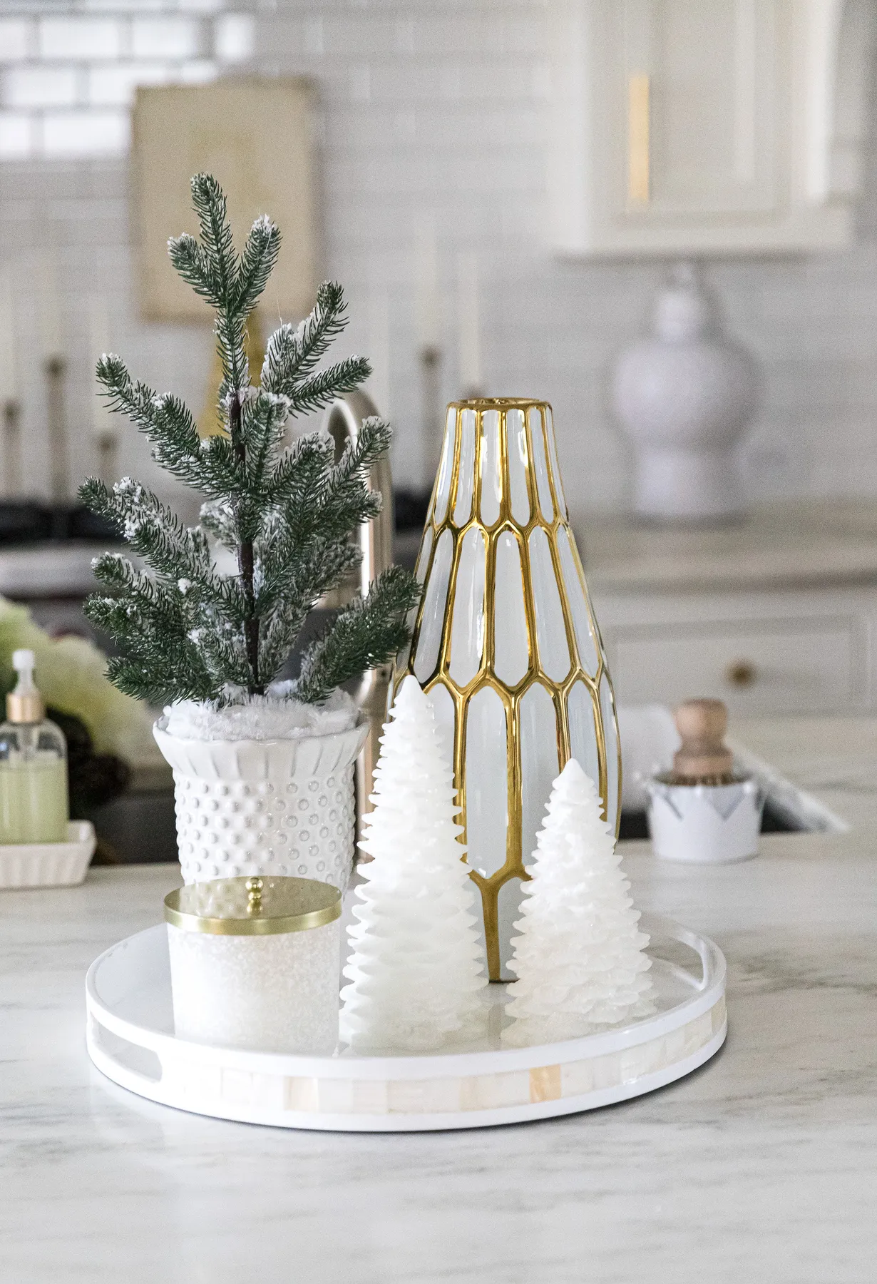 Bright White and Gold Christmas Kitchen | Shannon Gold Design