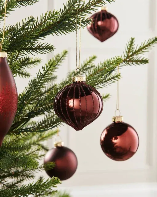 Burgundy Glass Baubles, 20 Pack - Christmas Bender