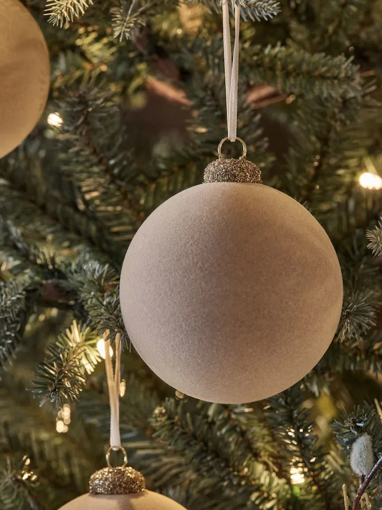 Buy 6 Pack Natural Flocked Beaded Baubles from Next USA