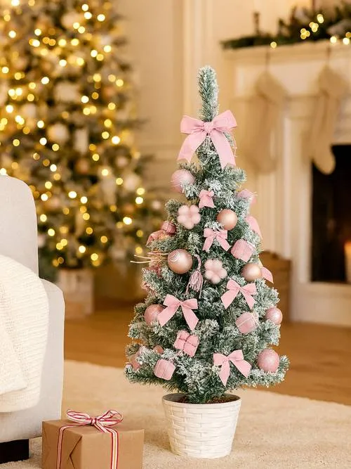 Buy Little Surprise Box 3Feet Pastel Pink Swirl Snowy Bushy Christmas Tree  With Balls,Ornament Fillers Online