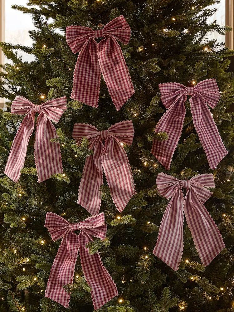 Buy Set of 6 Red Gingham Bow Christmas Baubles from Next USA
