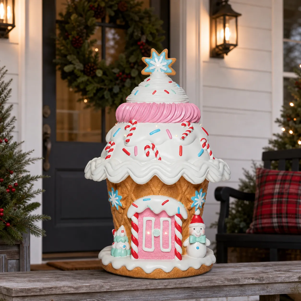 Candy Led Gingerbread House Sugary Haven Candy House Tabletop Figurine, 7'  LED Christmas Gingerbread Style Home