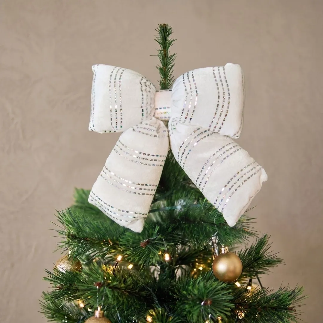 Candyland Hanging White Puffy Bow - Velvet Christmas Decor