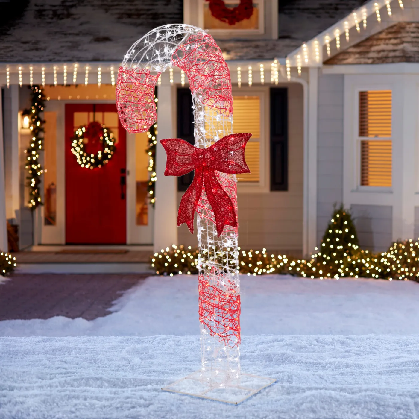 Celebrations Blue LED Red/White Cane Candy 12 in. Pathway Decor 35.5 in. H Lighted  Christmas Candy Cane Outdoor Decor with 60 Warm White LED Lights