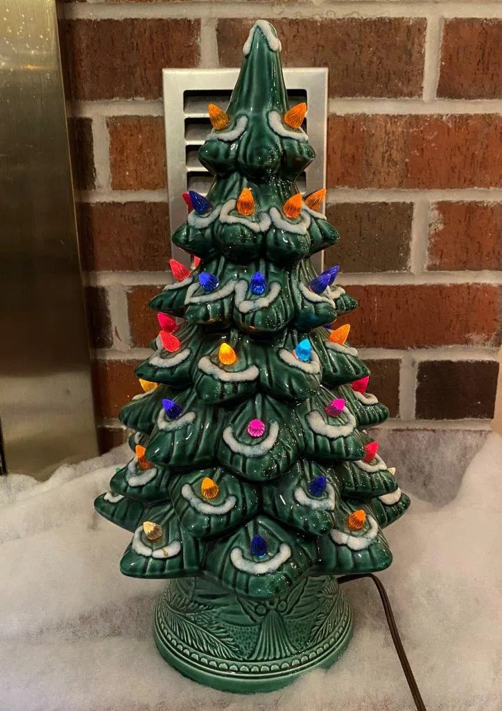 Ceramic Christmas Glimmer Tree 17' California Originals Vintage Frost Snow Multi Colored Lights
