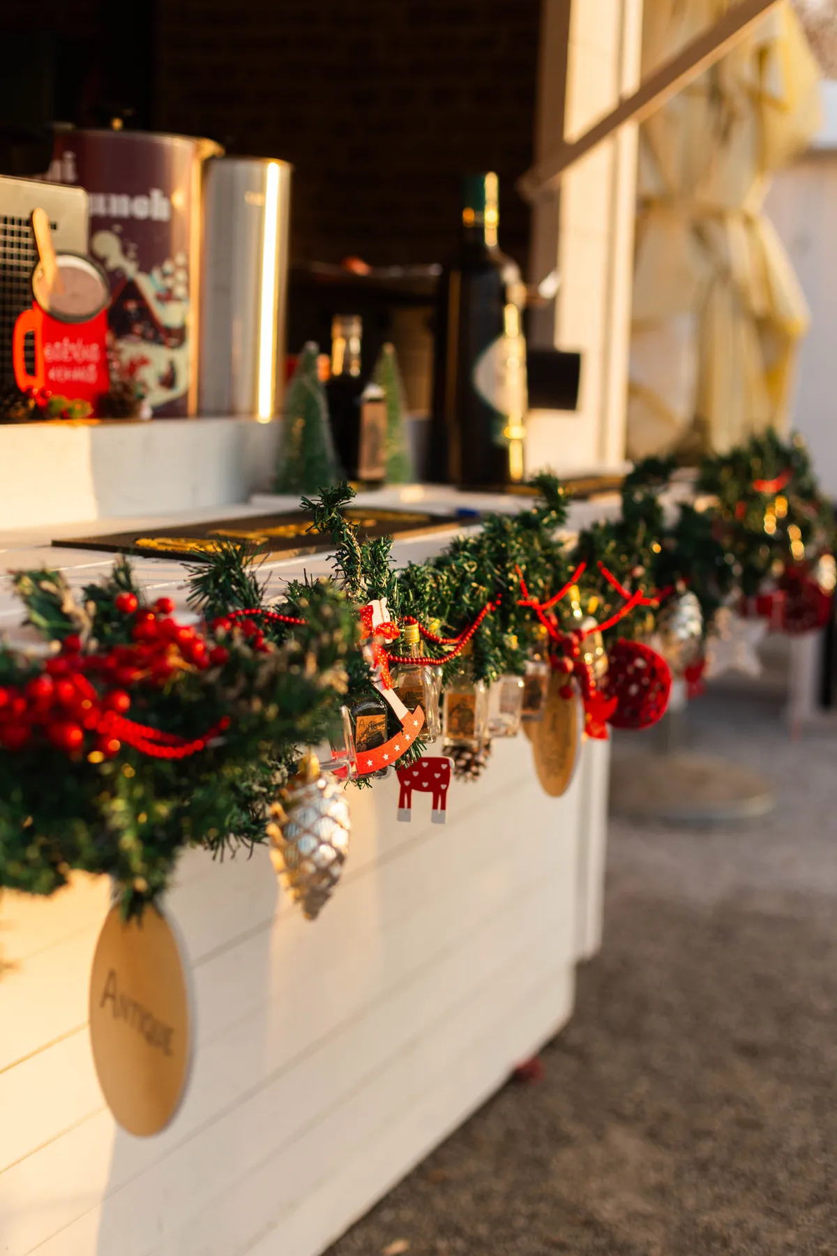 Charming Christmas market stall decorated in Zagreb, Croatia. Perfect holiday ambiance.