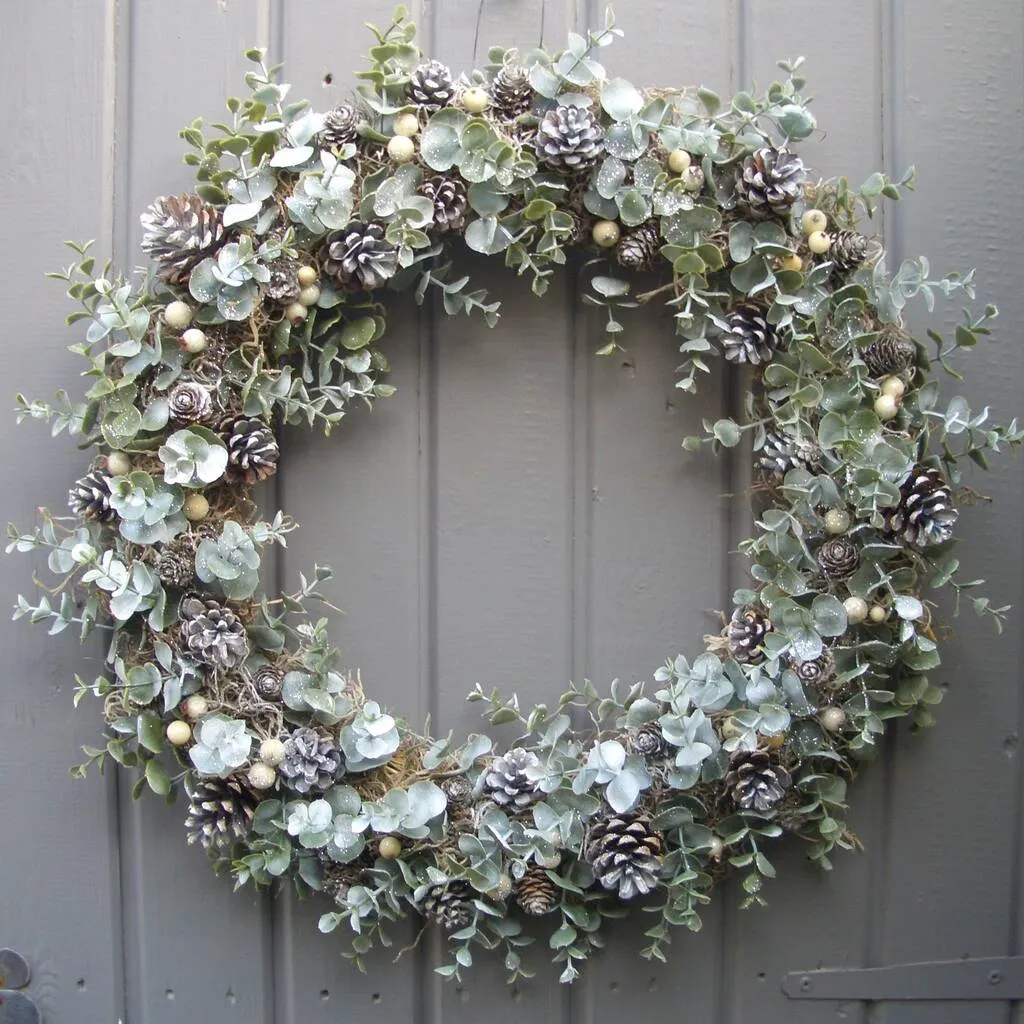 Christmas And Winter Wreath With Frosted Eucalyptus And Berries By Pippa  Designs
