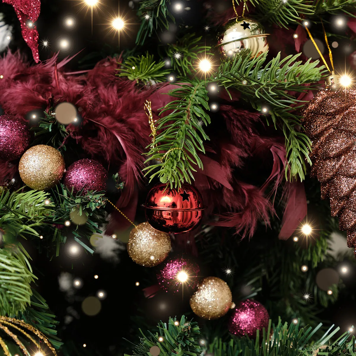 Christmas Ball Garland Gold Dark Red Gold Glitter Bauble Ball Garland –  Melody Maison