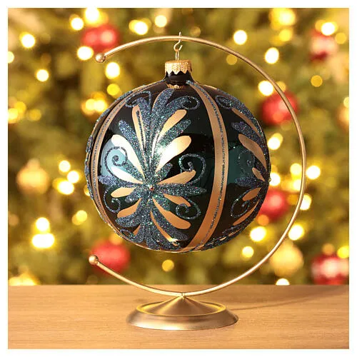 Christmas ball tree blue gold glitter glass 150mm | online sales on  HOLYART.com