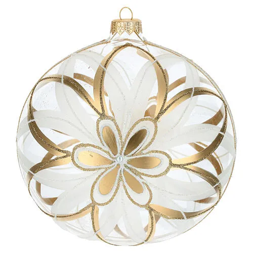 Christmas Bauble flower white/gold 15cm | online sales on HOLYART.com