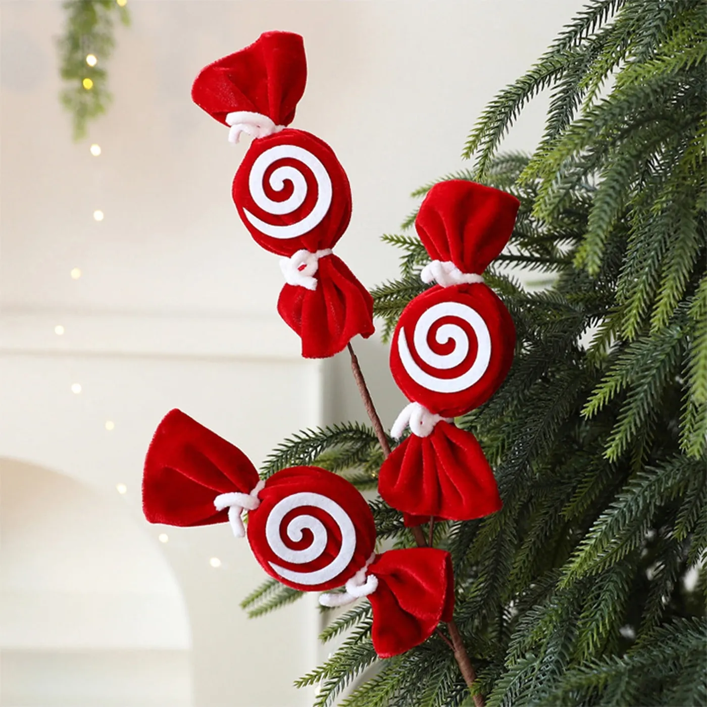 Christmas Candy Ornament Red White Striped Velvet Lollipop Picks Christmas  Tree Decoration Holiday Wreath Garland Table Centerpiece Festive Home Decor  Hanging Accent Party Supplies - Walmart.com