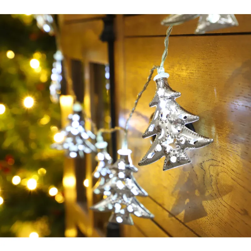 Christmas Concepts® 10 White LED Metal Silver Christmas Tree Shaped Lights  - Christmas Lights