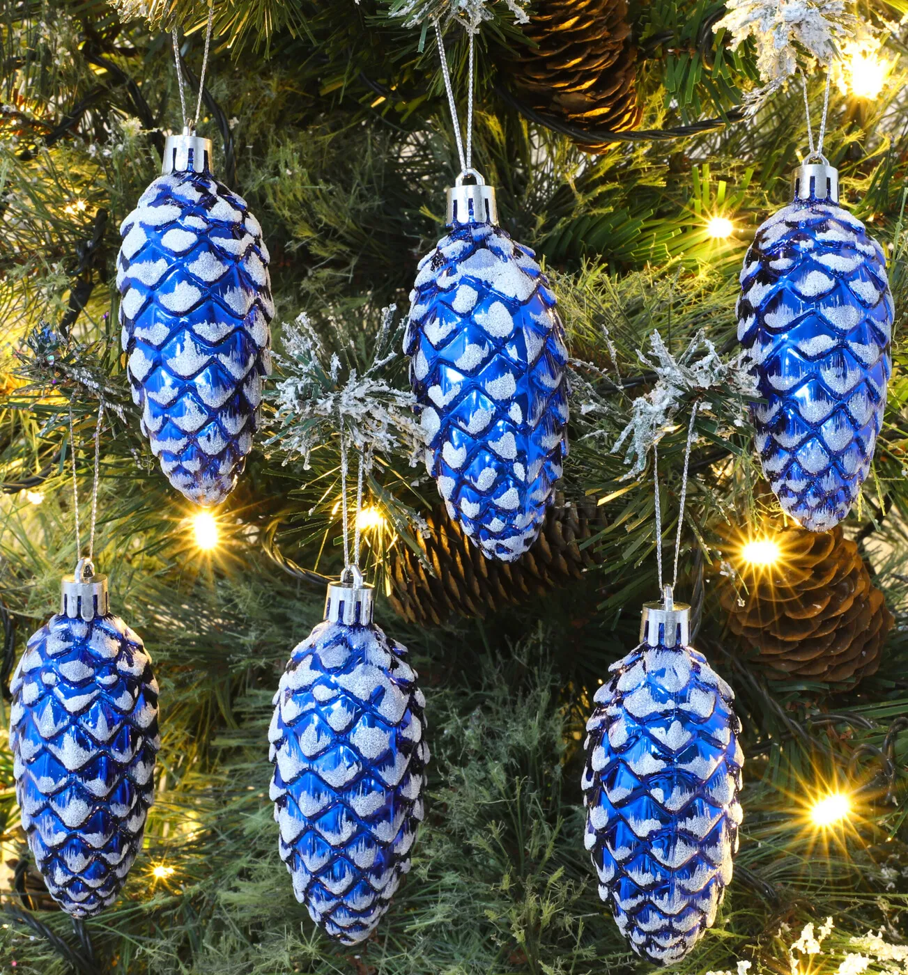 Christmas Concepts® Pack of 6–90mm Shiny & Glitter Decorated Pine Cone Baubles – Christmas Tree Decorations (Midnight Blue) - Christmas Concepts