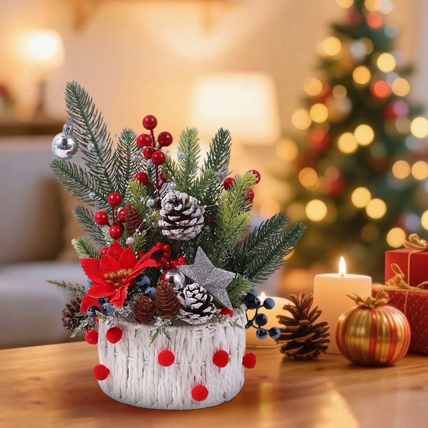 Christmas Desktop Ornament with Faux Berry Linen Branch, Holiday Tabletop  Decor for Furniture Counter, Festive Christmas Decoration for Home Living  Room Shelf, Easy Seasonal Display Piece - Walmart.