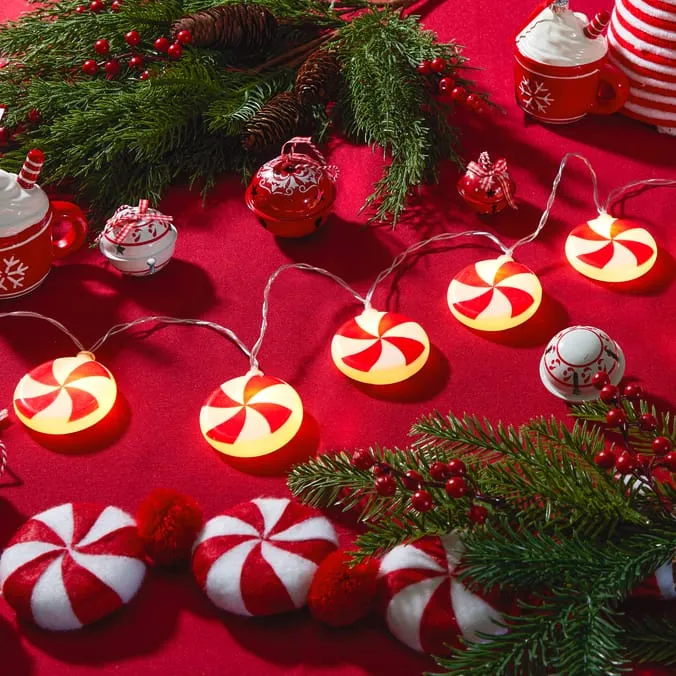 Christmas Peppermint Lights 10-Count Peppermint Shaped Christmas Light Set,  6ft Green Wire