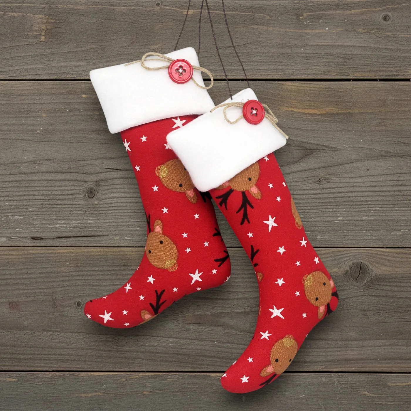 Christmas Stockings Ornaments Pair - Rustic Red Reindeer – Creekside Craft  Market
