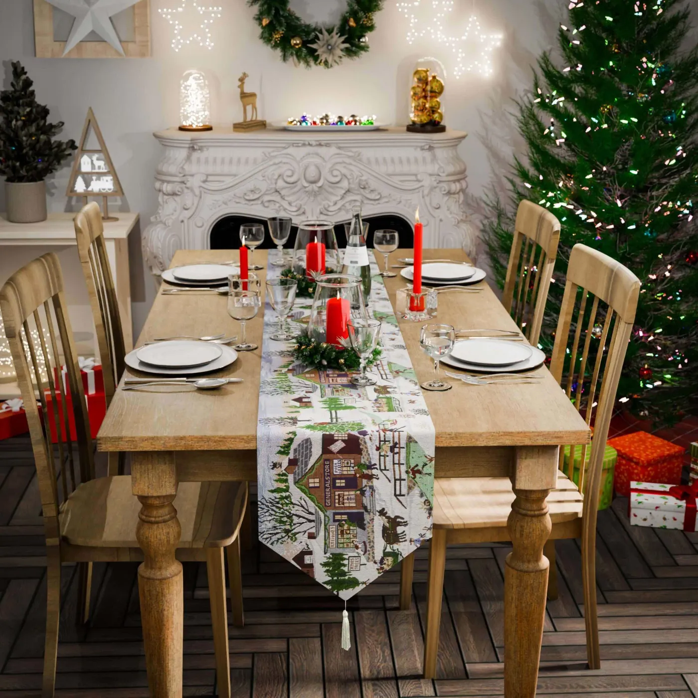 Christmas Tapestry Table Runner, Winter | Ooble