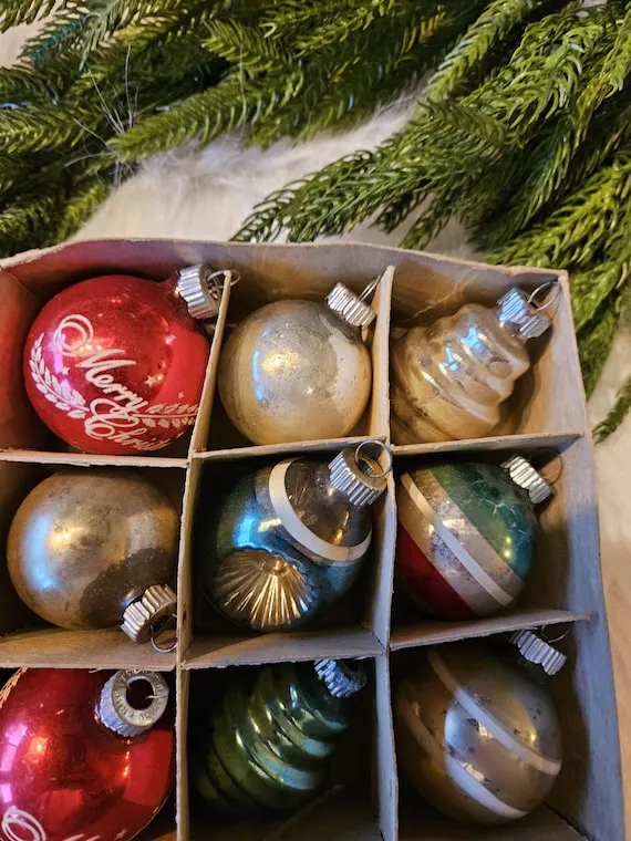 Christmas Tree Ornaments Mini Shiny Brite Ornaments Box Of Small Assorted  Shiny Brite Vintage Christmas Tree Ornaments