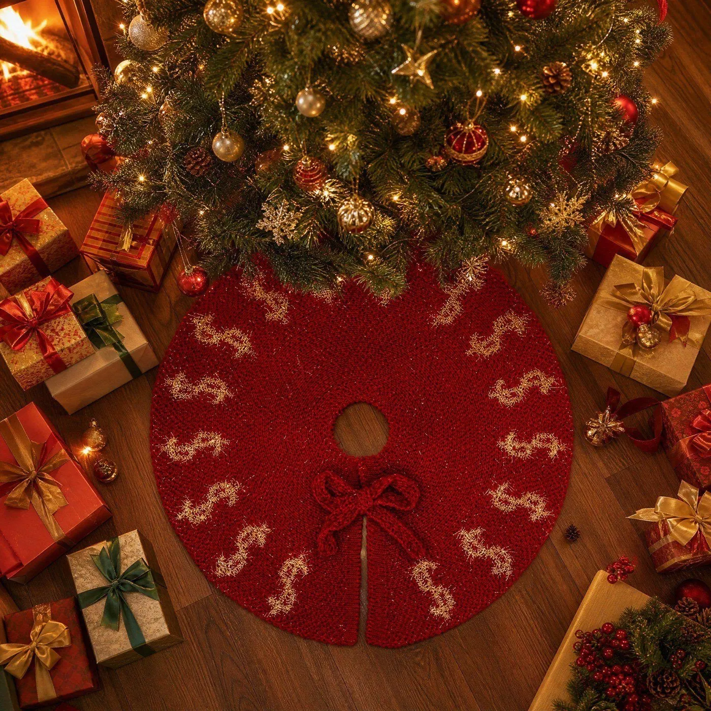 Christmas Tree Skirt Mini Knitted Xmas Tree Mat Red Bow Desktop Xmas Room Decor for Shelf Mantel Home Styling - Walmart.ca