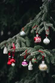 Close-Up Evergreen Branch with Colorful Christmas Ornaments. Ideal for old  and retro projects. Free for commercial use.