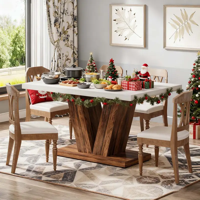 contemporary wooden dining table in white designed four - Temu