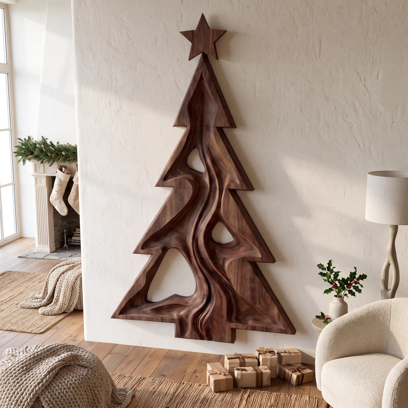 Contemporary Xmas Holiday Wall Decor With Abstract Hollow Tree Design For  Living Room