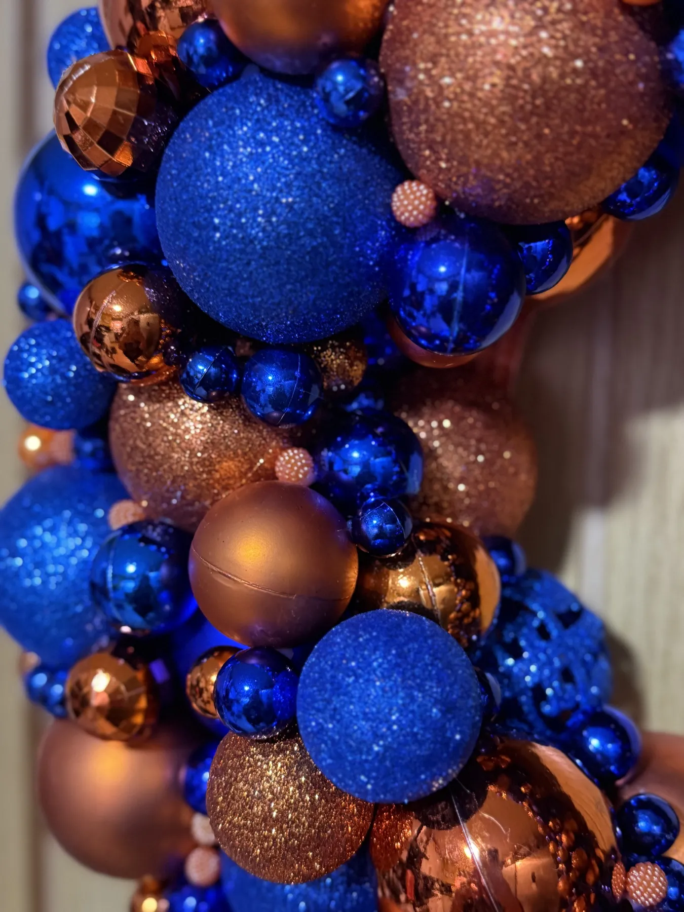 Copper Orange & Royal Blue Luxury Festive Handmade Christmas Bauble Wreath  | Adorned Decor