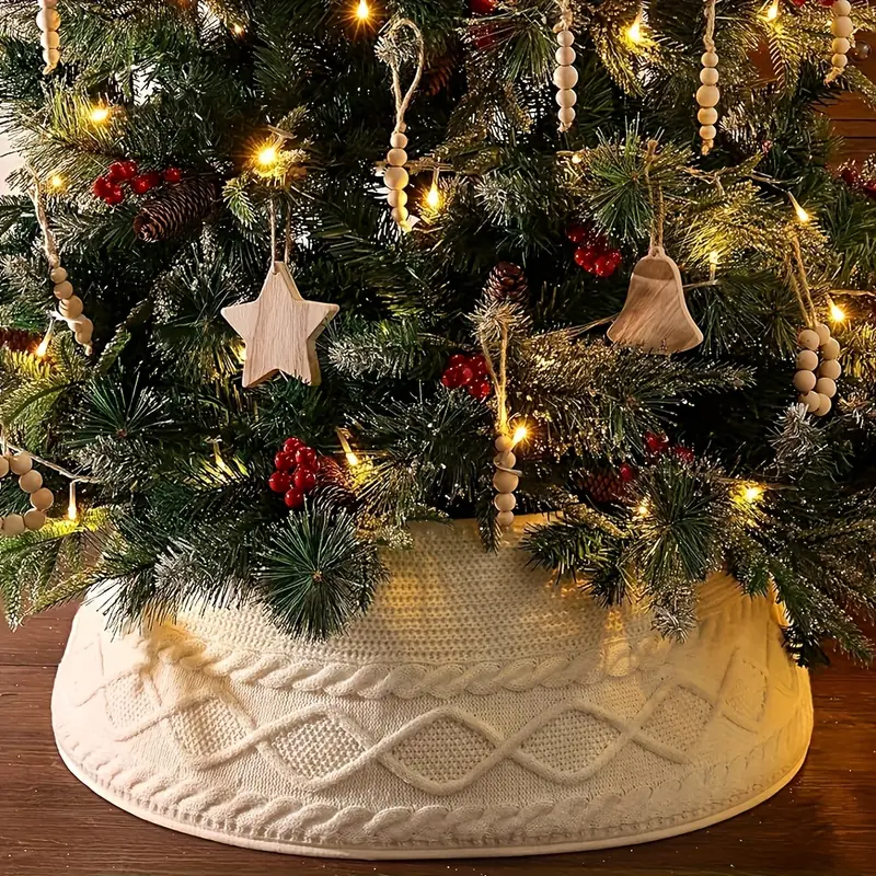 cream white chunky knit style christmas tree skirt - Temu Canada
