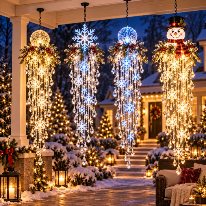 Crystal Cascade Christmas Light– Hanging Snowflake & Crystal LED Porch – Vorlens