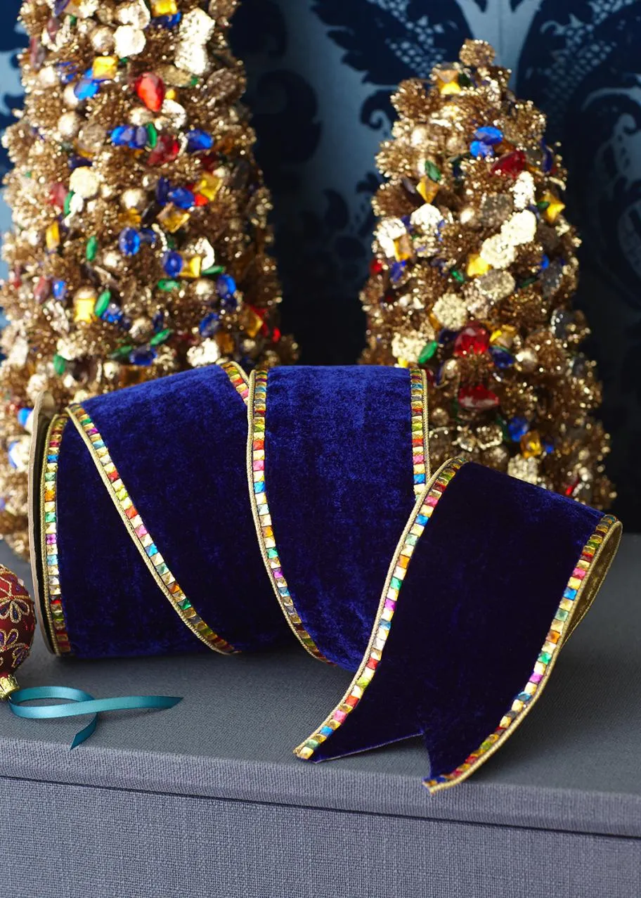 D. Stevens Royal Blue Velvet Ribbon With Rhinestones, 4' x 5 yds - Bergdorf  Goodman