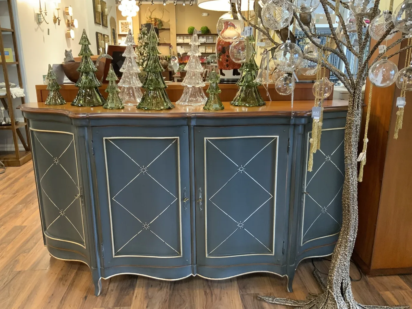 David Michael Painted Blue French Sideboard & Walnut Top - Designer's Studio