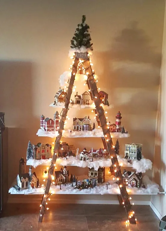 Diy Christmas Christmas Village Tree House Beautiful Christmas Village  Ladder Displays Crafty Morning