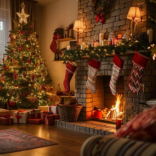 Download Cozy Christmas Scene Image - Christmas, Fireplace, Decorations |  StockCake