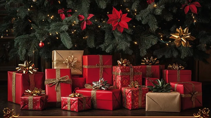 Download Festive gift display Image - Christmas, Gifts, Ribbons | StockCake