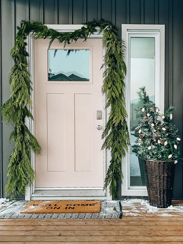 Dress Up Your Front Door with Evergreen Garlands or Rainbow Trees This Holiday