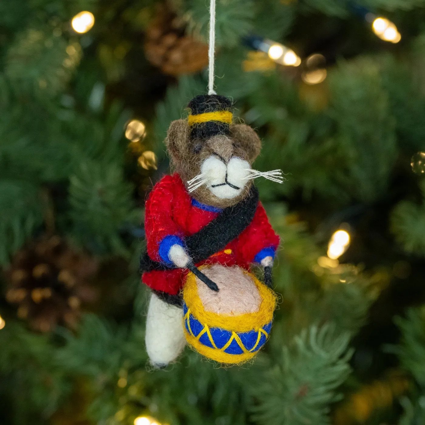 Drummer Mouse Drumming | Handmade Felt Christmas Decoration