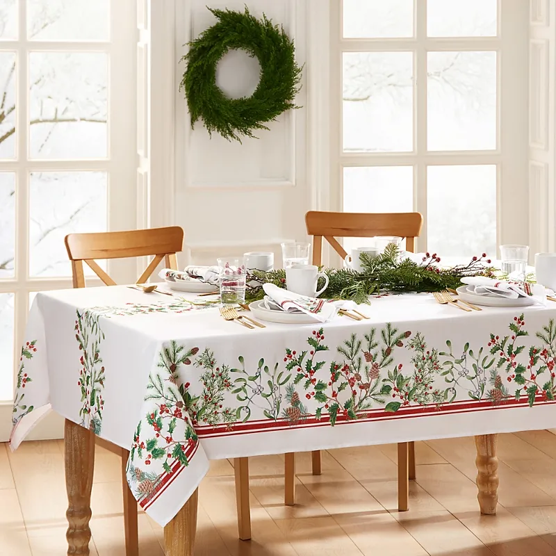 Elrene Home Fashions Winter Holiday Berry Fabric Tablecloth, 144 X 60 In  Multi | ModeSens