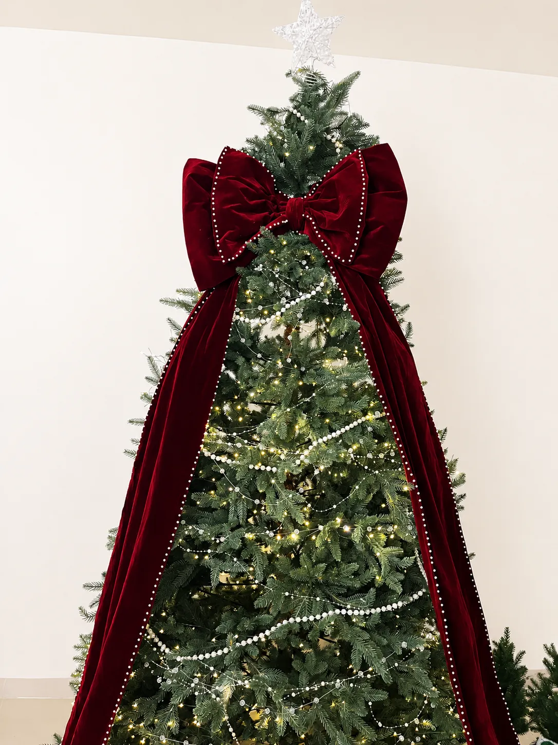 Extra Large Burgundy Velvet Christmas Tree Bow with Pearl Trim – Soriell