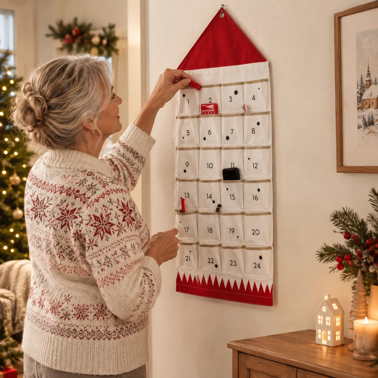 Fabric advent calendar with 24 pockets - reusable and fillable, hangs on a  door or wall in the living room or children's room – Zorenza