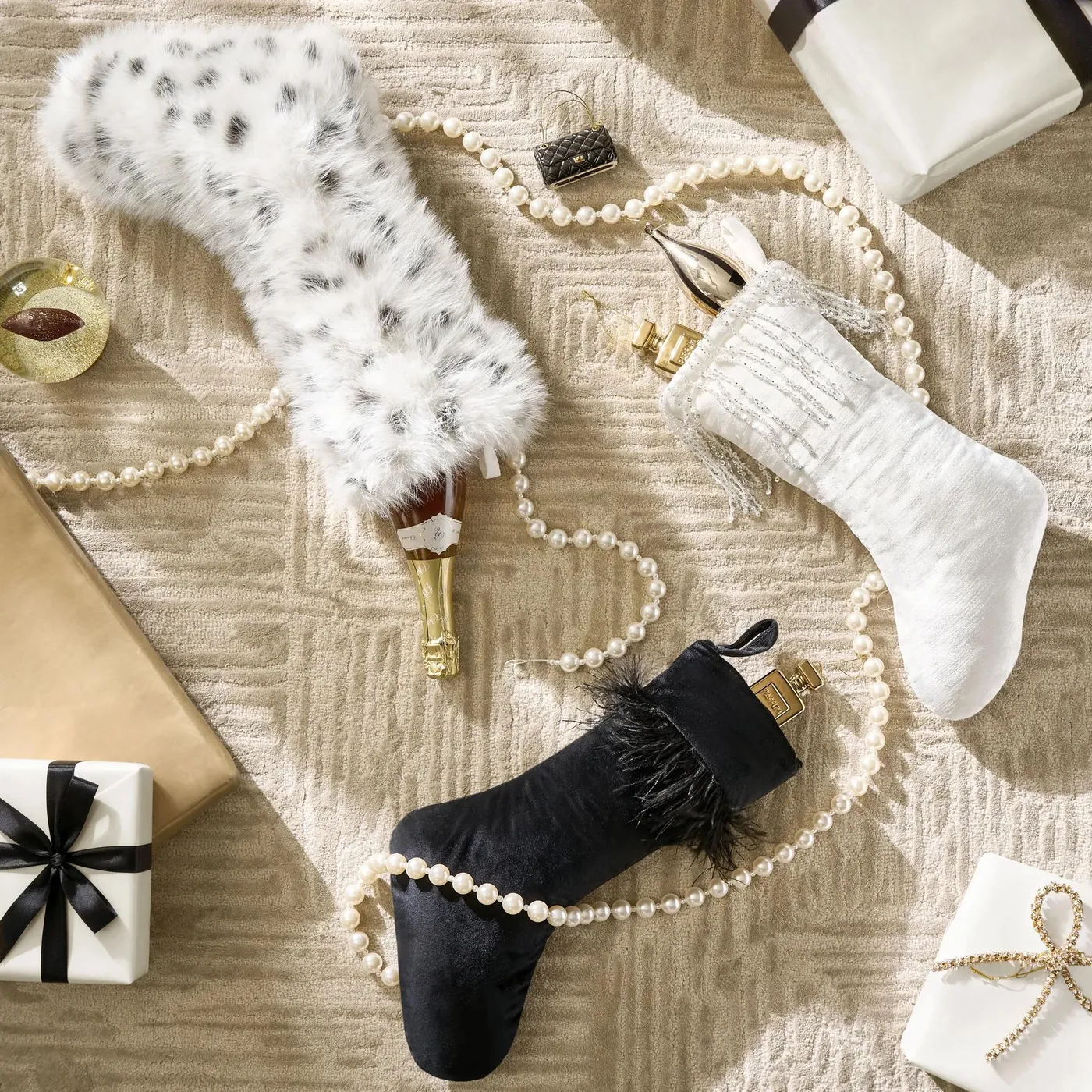 Feather & Velvet Black Christmas Stocking 18' | Z Gallerie