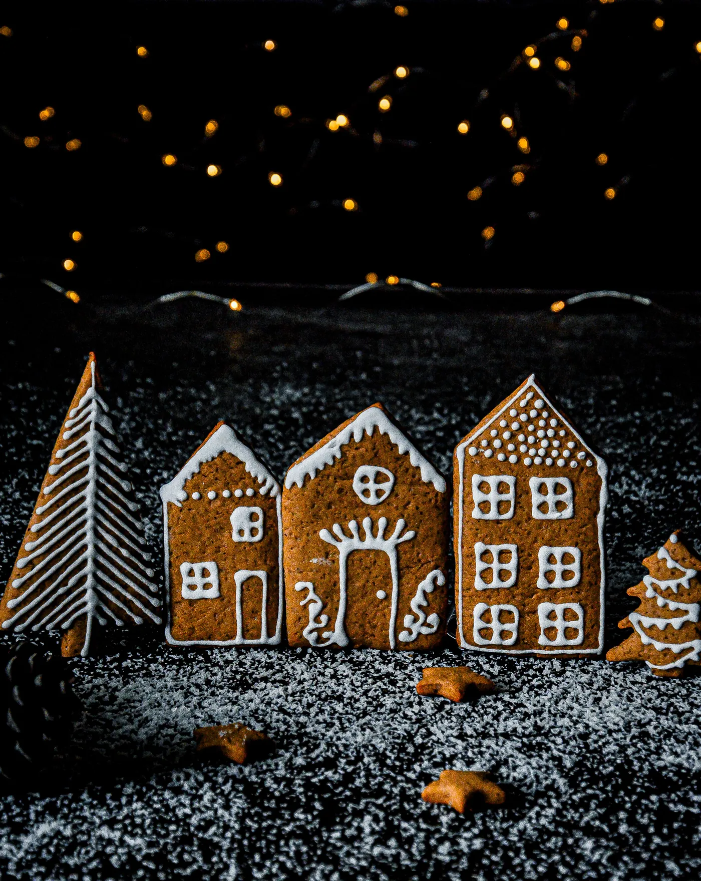 Festive Gingerbread Village with String Lights · Free Stock Photo