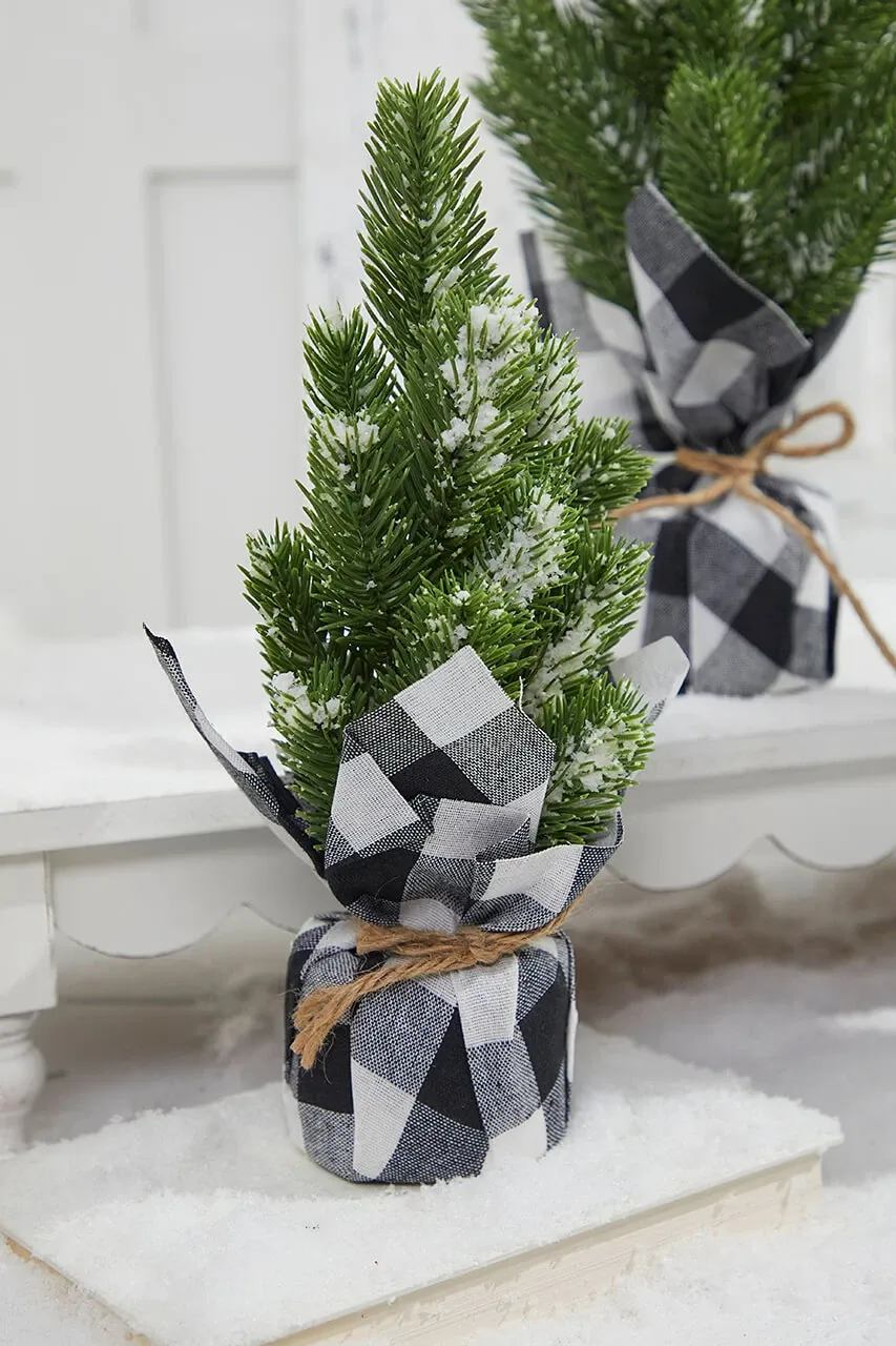 Flocked Pine Tree With Plaid Fabric - Small - Decorator's Warehouse