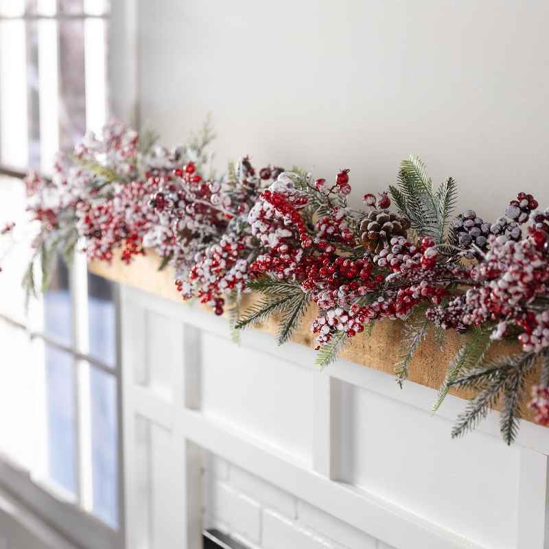 Frosted Berries and Pine Boughs Holiday Garland 71L