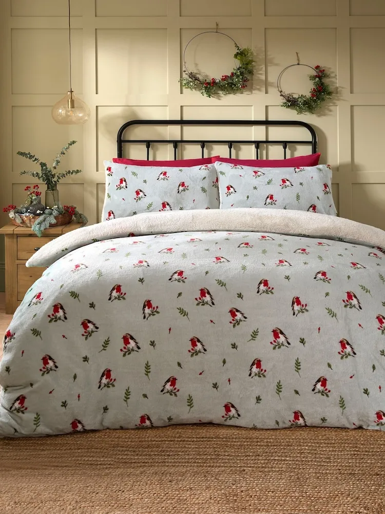 Fusion Winter Robin Duvet Cover Set - Duck Egg Single