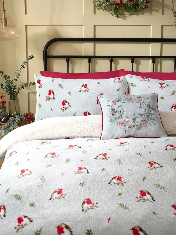 Fusion Winter Robin Duvet Cover Set - Duck Egg Single